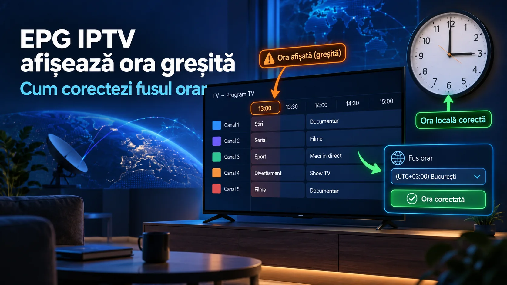 epg iptv ora gresita — EPG IPTV afișează ora greșită: cum corectezi fusul orar